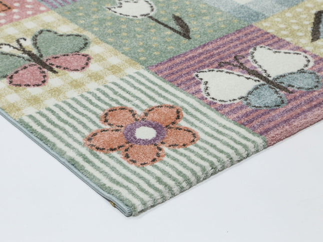 Happy Feet Cross-Stitch Cottage Multi Kids Rug