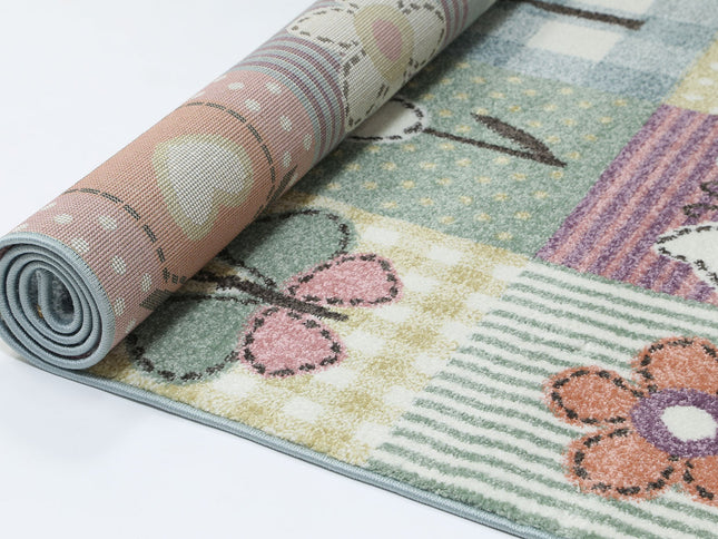 Happy Feet Cross-Stitch Cottage Multi Kids Rug