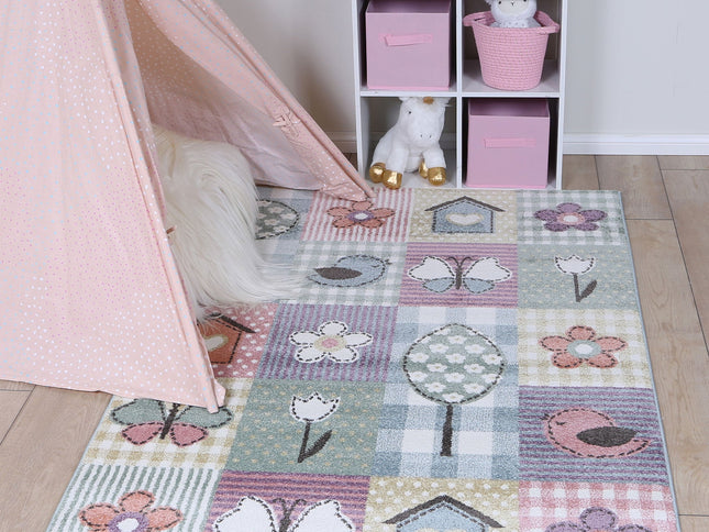 Happy Feet Cross-Stitch Cottage Multi Kids Rug