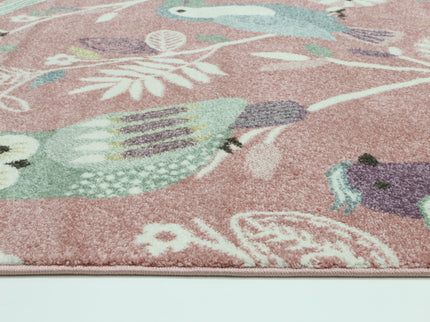 Happy Feet Bright Birds Pink Kids Rug