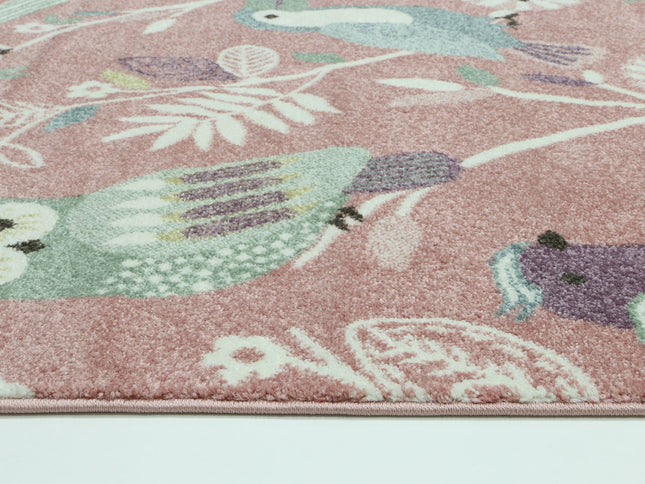 Happy Feet Bright Birds Pink Kids Rug