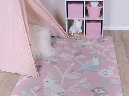 Happy Feet Bright Birds Pink Kids Rug