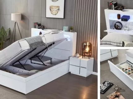 Hannah Queen Bed - White High Gloss