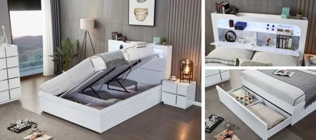 Hannah Queen Bed - White High Gloss