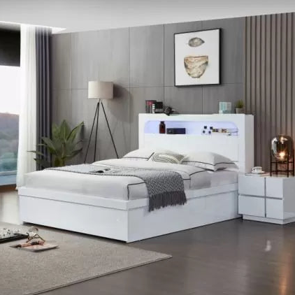 Hannah Queen Bed - White High Gloss
