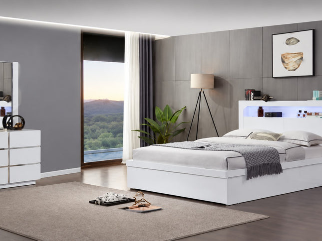 Hannah 5 Pce Queen Dresser Mirror Suite - High Gloss White