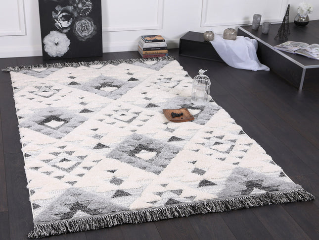 Kaza Tribal Diamond Cream Grey Rug