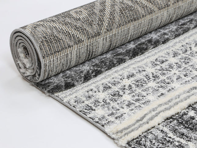 Kaza Tribal Lines Cream Anthracite Rug