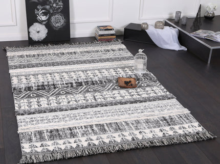 Kaza Tribal Lines Cream Anthracite Rug