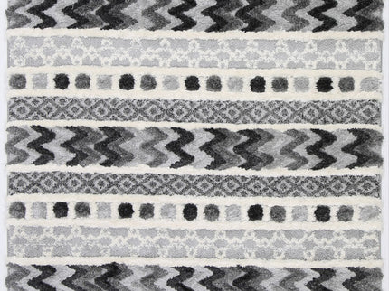 Kaza Tribal Carved Cream Anthracite Rug