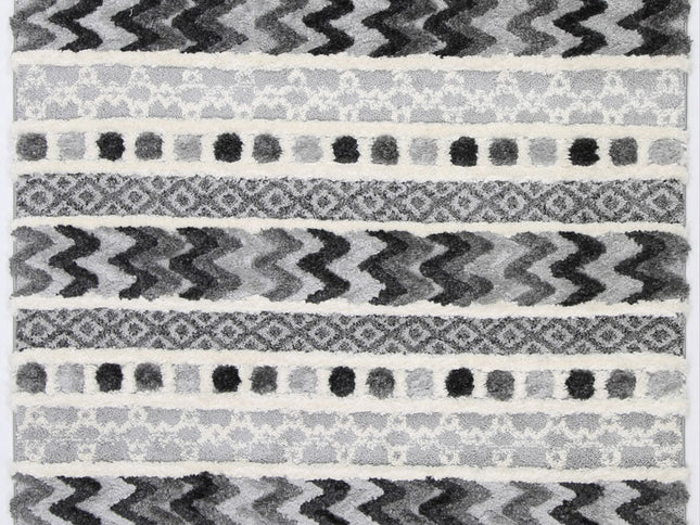Kaza Tribal Carved Cream Anthracite Rug