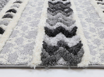 Kaza Tribal Carved Cream Anthracite Rug