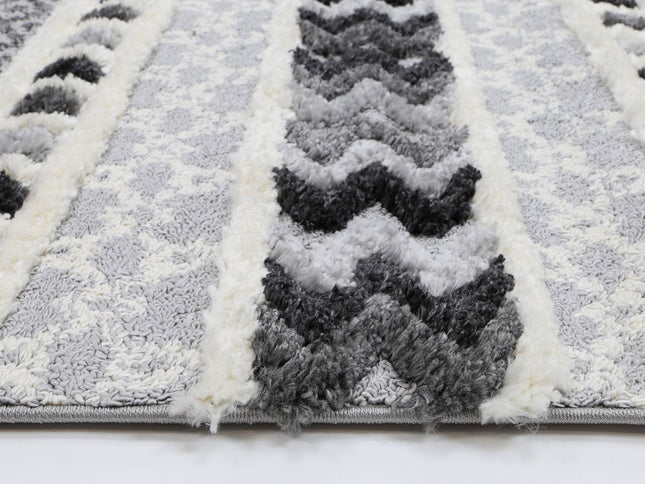 Kaza Tribal Carved Cream Anthracite Rug