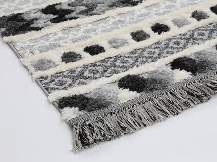 Kaza Tribal Carved Cream Anthracite Rug
