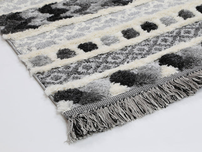 Kaza Tribal Carved Cream Anthracite Rug