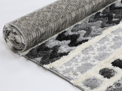 Kaza Tribal Carved Cream Anthracite Rug