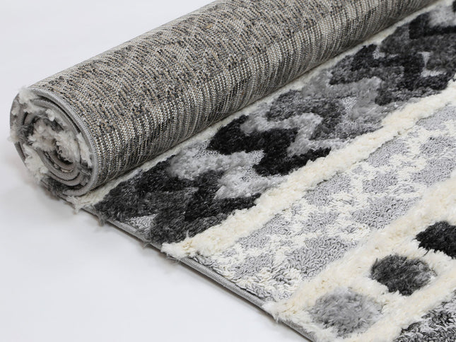 Kaza Tribal Carved Cream Anthracite Rug