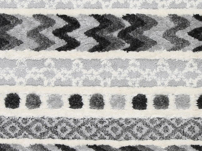 Kaza Tribal Carved Cream Anthracite Rug