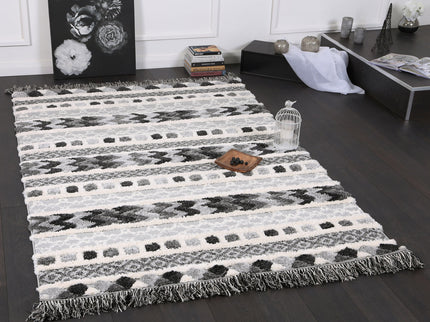 Kaza Tribal Carved Cream Anthracite Rug