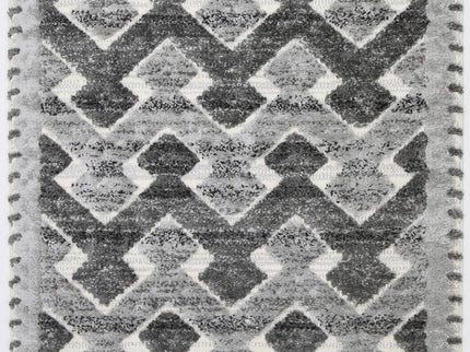 Kaza Tribal Carved Lines Cream Anthracite Rug