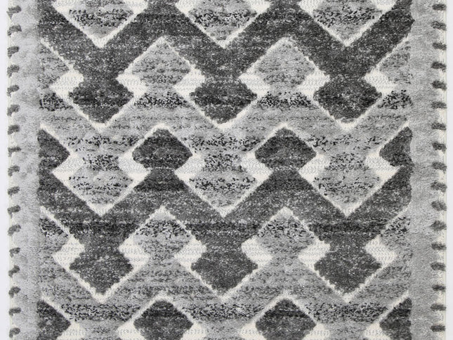 Kaza Tribal Carved Lines Cream Anthracite Rug