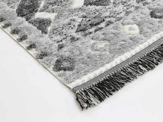 Kaza Tribal Carved Lines Cream Anthracite Rug