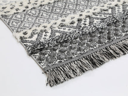 Kaza Tribal Edge Cream Anthracite Rug