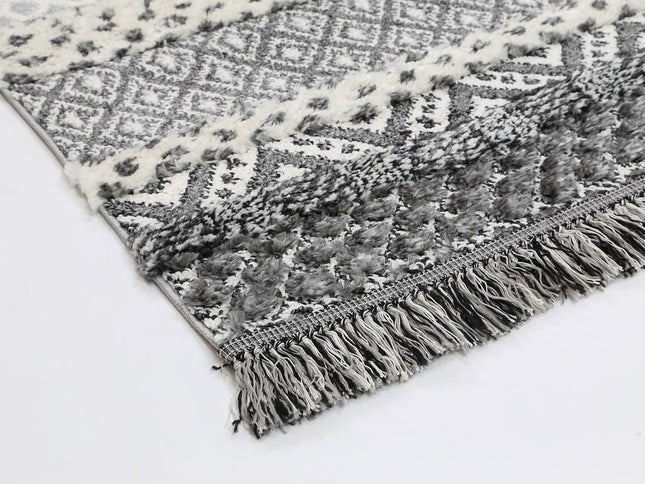 Kaza Tribal Edge Cream Anthracite Rug