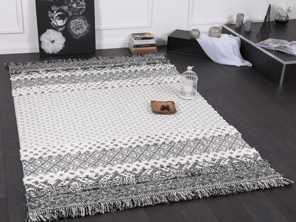 Kaza Tribal Edge Cream Anthracite Rug