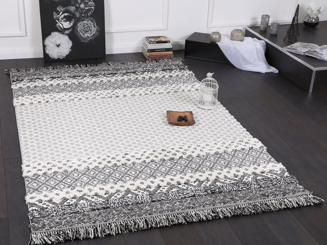 Kaza Tribal Edge Cream Anthracite Rug