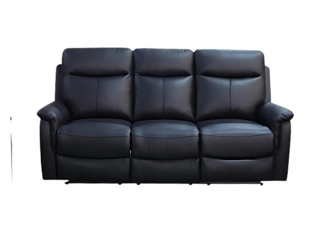 Lexi 3 Seater Manual Recliner- Black (Leather)