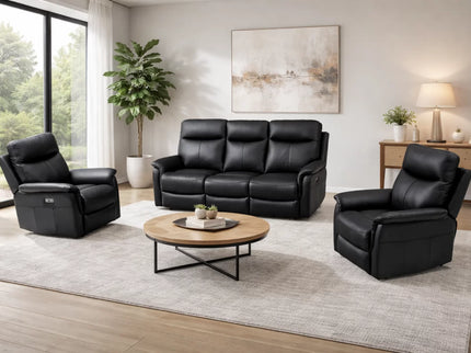 Lexi 3+1+1 Electric Recliner - Black (Leather)