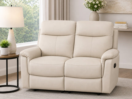 Lexi Leather 2 Seater Manual Recliner - Beige