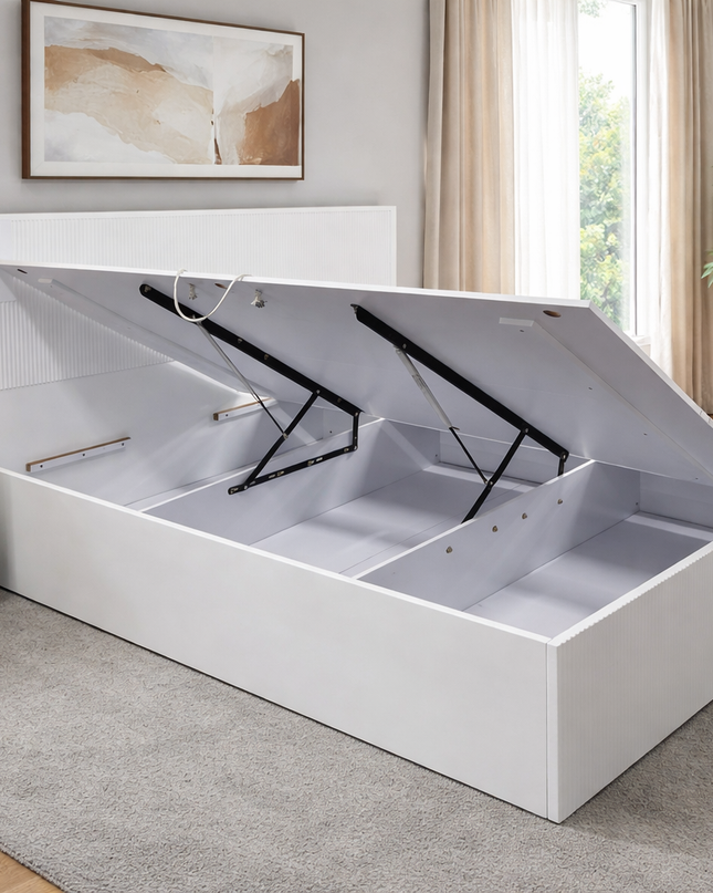 Lisbon Queen Bed w/ Gas Lift - White