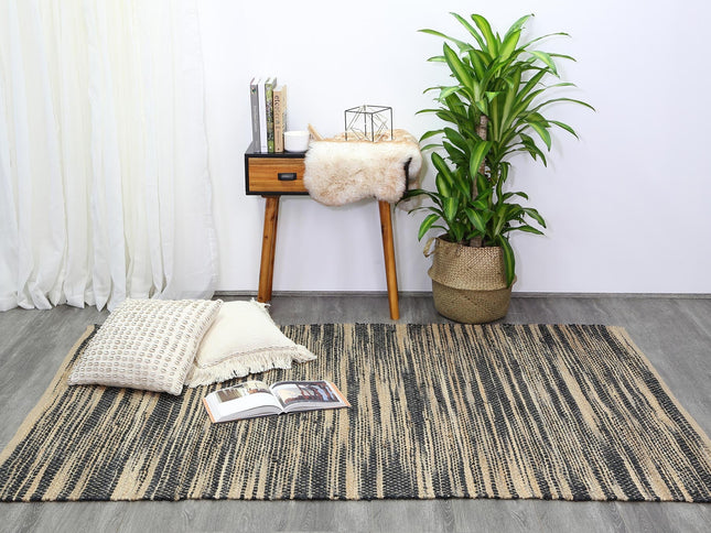 Malmo Grey Stipe Natural Jute Rug