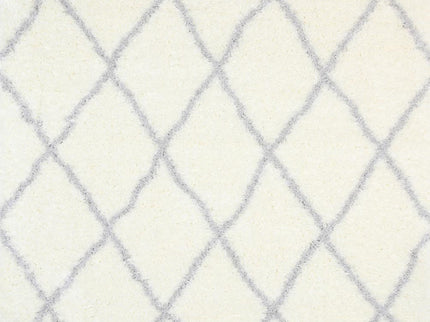 Moroccan Cream and Silver Diamond Rug