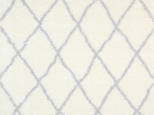 Moroccan Cream and Silver Diamond Rug