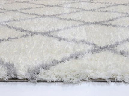 Moroccan Cream and Silver Diamond Rug