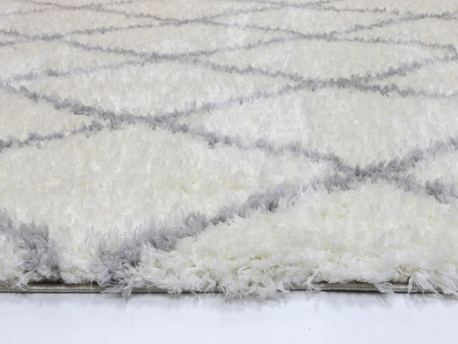 Moroccan Cream and Silver Diamond Rug