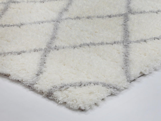 Moroccan Cream and Silver Diamond Rug