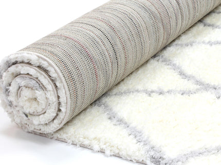 Moroccan Cream and Silver Diamond Rug