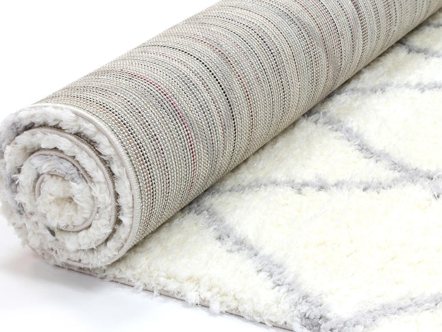 Moroccan Cream and Silver Diamond Rug