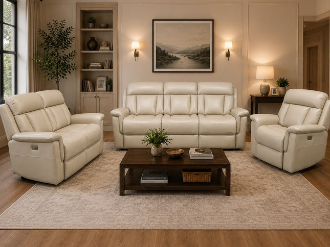 Montana 3+2+1 Electric Recliner Suite - Rice Paper (Leather)