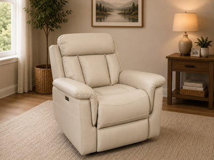 Montana 3+2+1 Electric Recliner Suite - Rice Paper (Leather)