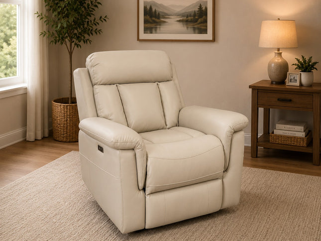 Montana 3+2+1 Electric Recliner Suite - Rice Paper (Leather)