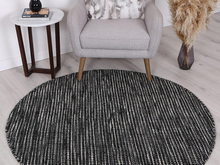 Nordic Black & White Reversible Wool Round Rug
