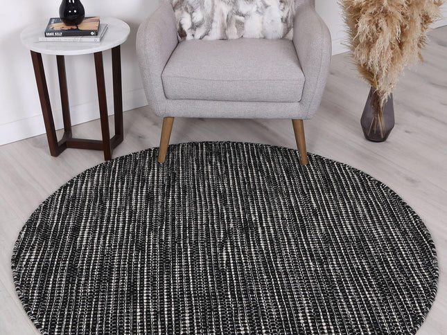Nordic Black & White Reversible Wool Round Rug