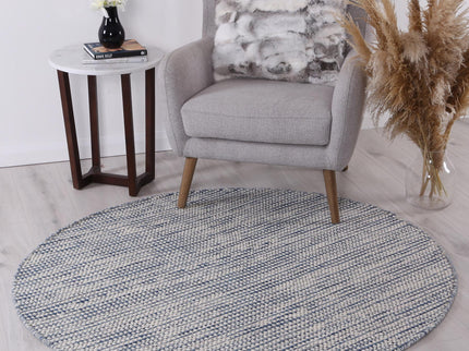 Nordic Blue Reversible Wool Round Rug
