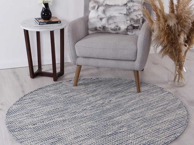 Nordic Blue Reversible Wool Round Rug