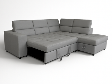 New Sutton Right Chaise Sofa Bed - Light Grey